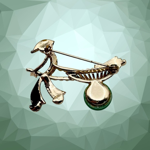 Cute Vintage Figural Asian With Rickshaw Cart Brooch Gold Tone Enamel Lucite - Picture 9 of 11